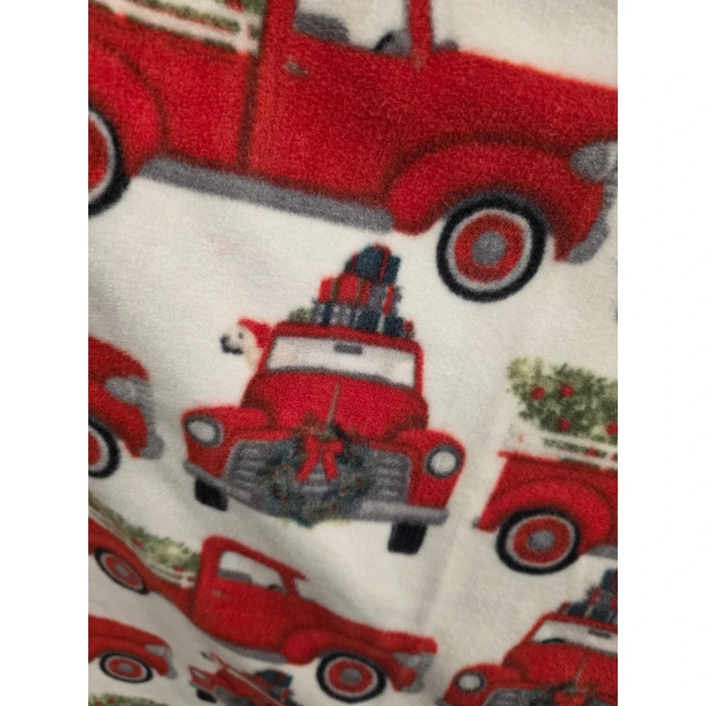 Christmas Red Truck Fleece Throw Blanket with Crocheted Border Farmhouse Holiday